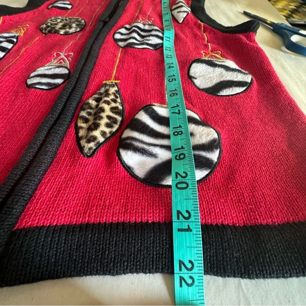 Animal Print Cheetah Zebra Christmas Ornament Zipper Sweater Vest Small Vintage - Picture 7 of 11
